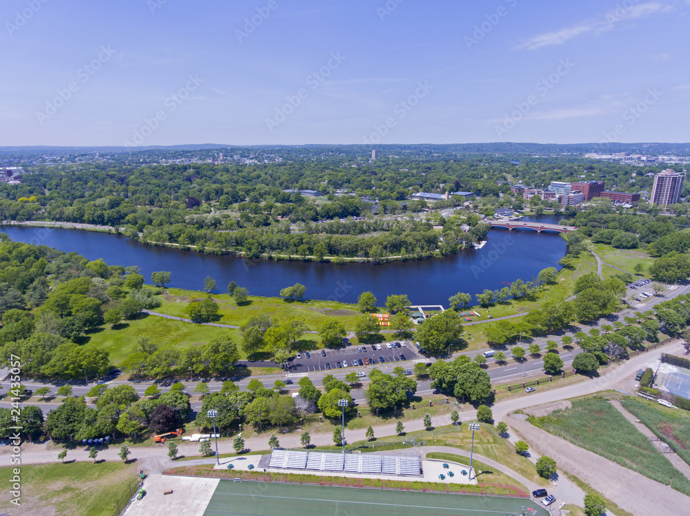 Wall mural Charles River and Eliot Bridge aerial view in Allston, Boston, Massachusetts, USA.