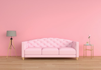 Fototapeta na wymiar Pink sofa in living room, 3D rendering
