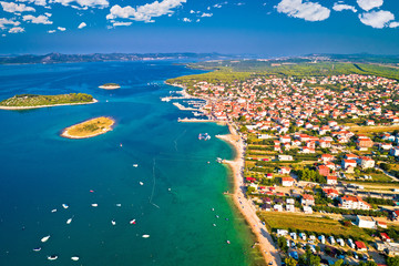 Adriatic town of Pakostane waterfront aerial view
