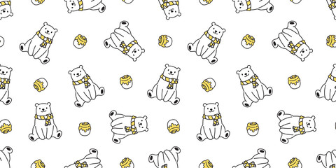 bear seamless pattern polar bear vector honey scarf isolated panda teddy cartoon background repeat wallpaper yellow