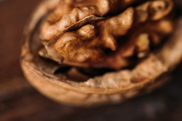 top view of walnut in nut shell as alzheimer symbol