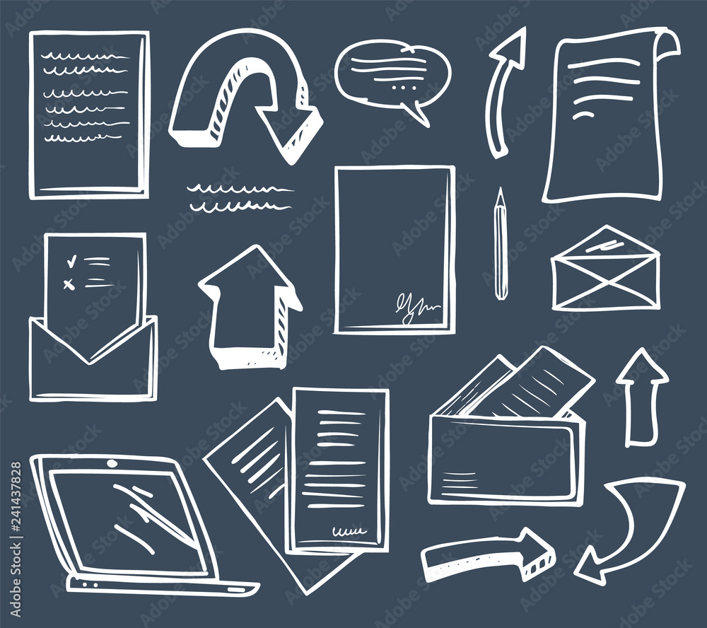 Poster office documentation and arrows icons set vector