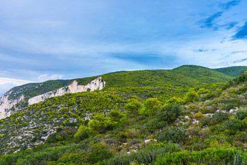Fototapeta na wymiar Greece, Zakynthos, Green untouched mountain nature landscape in twilight mood