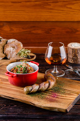 traditional homemade sausage, Home-made Pork Sausages in rustic style