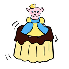 colour illustration anthropomorphic cute princess pig and jelly