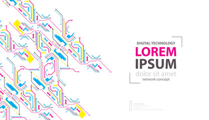 Abstract technological background with various elements. CMYK concept. Vector