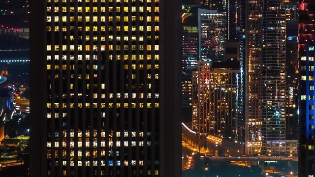 Time-lapse of the Chicago skyline at night from high above