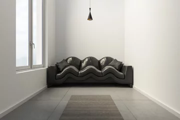 Fotobehang Kleiner Raum mit wenig Platz und gestauchtem Sofa © alperdostal