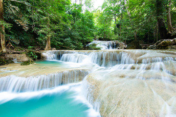 Erawan Falls (The first waterfall – Lhai Keun Lung) with emerald green ponds in Erawan  National Park.