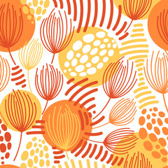 Vector seamless pattern on white. Abstract background with floral elements. Natural design.