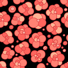 Seamless floral pattern with red stylized  flowers