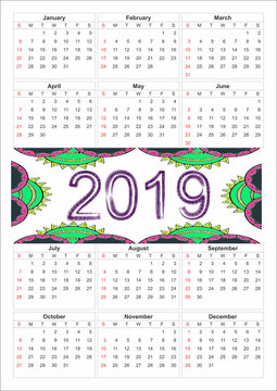 Calendario anual 2019. Diseño mexicano. 