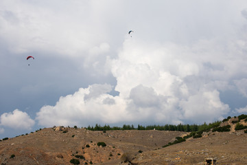 Landscape in Mountains in Turkey. Hills against cloudy sky 