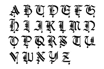 Hand drawn gothic alphabet, lettering for logos, badges, postcards, posters, prints. Calligraphic font.