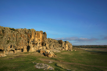 Fototapeta na wymiar Ancient caves from Phrygian Valley, İhsaniye, Turkey