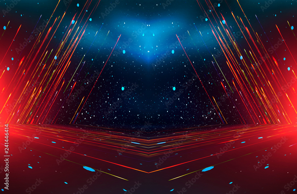Wall mural abstract empty background with sparks and stars. dark abstract background with bright stripes and el