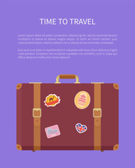 Time to Travel Luggage with Stickers Poster Vector