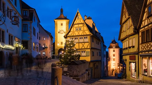 Evening timelapse of Rothenburg ob der Tauber at Christmas