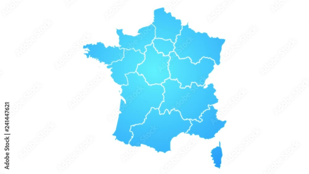 Wall mural france map showing up intro with new regions/ 4k animated france map intro background with new admin