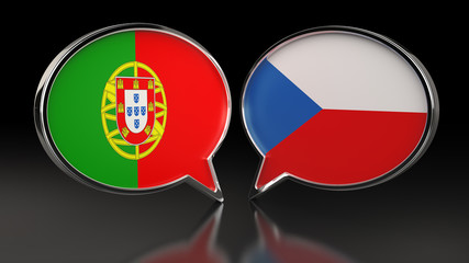 Obraz premium Portugal and Czech Republic flags with Speech Bubbles. 3D illustration