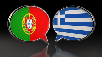 Obraz premium Portugal and Greece flags with Speech Bubbles. 3D illustration