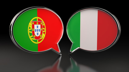 Obraz premium Portugal and Italy flags with Speech Bubbles. 3D illustration