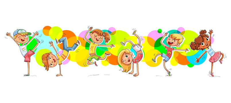 Children dancing breakdanceon the background color spray