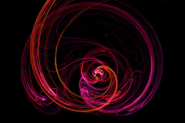 Abstract freezelight render of fractal shape. Fire smoke design. Color  curves on a black background.