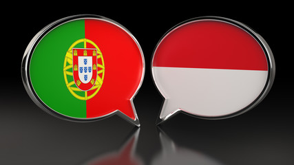 Portugal and Monaco flags with Speech Bubbles. 3D illustration