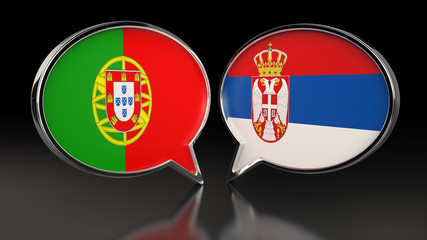 Portugal and Serbia flags with Speech Bubbles. 3D illustration
