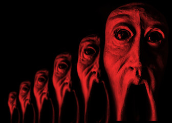 image of a panicked face screaming with bulging eyes, terrifying face. Face of fear very...