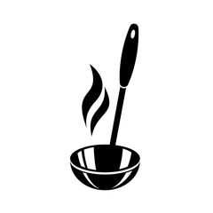 Kitchen ladle soup smoke cook icon, simple style