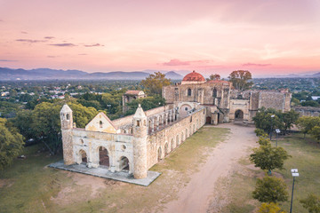 Beautiful sunset over the ancient monastery of Cuilapam in Oaxaca, Mexico