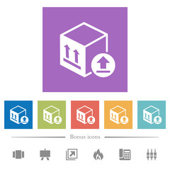 Package delivery flat white icons in square backgrounds