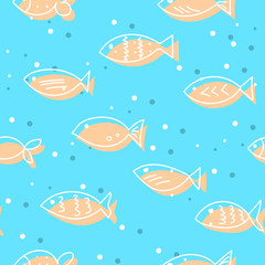 A flock of swimming fish.  Seamless pattern. Hand drawn design