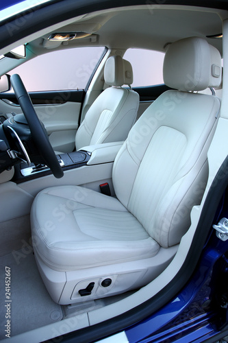 white front seats in a sports car