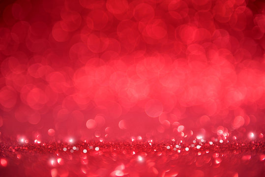 Red romantic glitter bokeh valentines abstract background. copy space.
