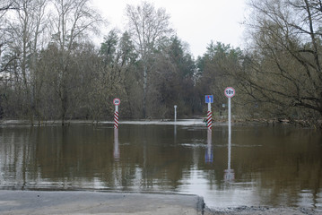 Flooded trees during high water in spring time.