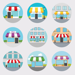 Shop, Store Front Icons Set - vector illustration, flat design