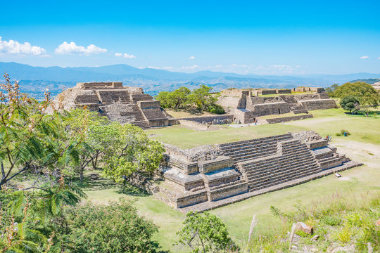 The ancient pyramids of the incredible Archaeological Site of Monte Alban in Oaxaca Mexico