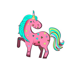 Pink unicorn with colorful hearts. Vector illustration