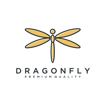 unique dragonfly logo template. simple shape and color. vector. editable. Minimalist elegant Dragonfly logo design with line art style. Luxury Logotype concept icon. Vector Illustration
