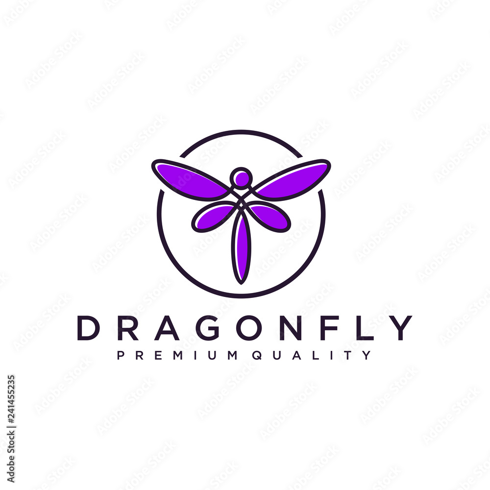 Poster unique dragonfly logo template. simple shape and color. vector. editable. minimalist elegant dragonf