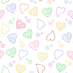 Seamless pattern for Valentine's day. Different hearts and bubbles. In isolation. Color pattern