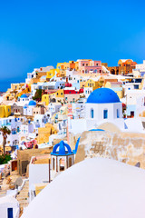 Colorful view of Oia town in Santorini
