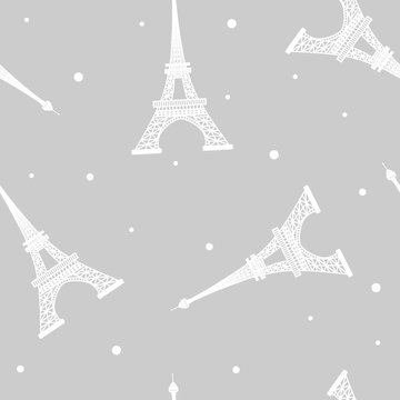 Seamless pattern of Eiffel Tower  silhouette on gray background