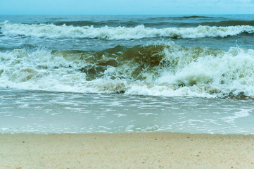 Fototapeta na wymiar Sea coast. Waves and storms at sea. Waves on the Baltic Sea.