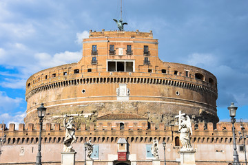 The Mausoleum of Hadrian, usually known as Castel Sant'Angelo (Castle of the Holy Angel). Rome,...