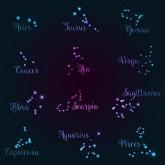 Glowing Horoscope Signs / Symbols - Vector EPS10 