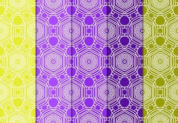 Set Of Floral Pattern. Seamless Ornament. Arabesque. Vector Illustration. Purple Color. For Design, Invitation Wedding, Valentine's, Background, Wallpaper